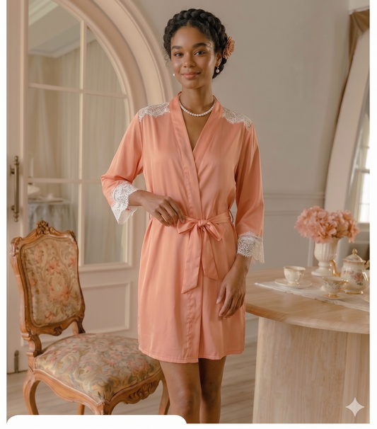 Elegant Satin 3-Piece Pajama & Robe Set with Chantilly Lace Trim