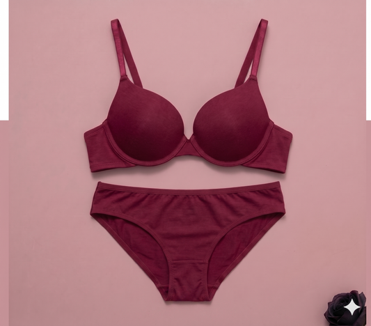 Burgundy Solid Padded Lingerie Set
