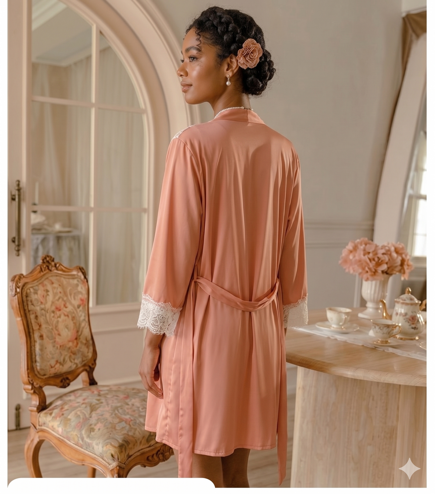 Elegant Satin 3-Piece Pajama & Robe Set with Chantilly Lace Trim