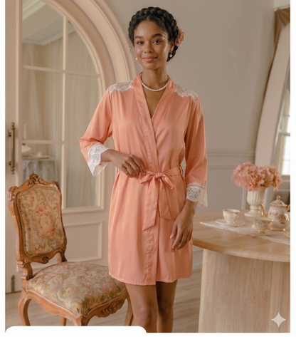 Elegant Satin 3-Piece Pajama & Robe Set with Chantilly Lace Trim